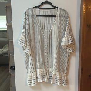 Take Cover by Penbrooke,Pinstripe,Ruffle Sleeve,Boho Cover Up,Medium,NWT